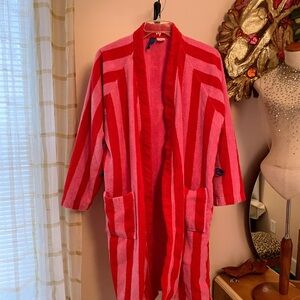 Pink and Red Striped Terry Cloth Robe Cardigan Size L/XL